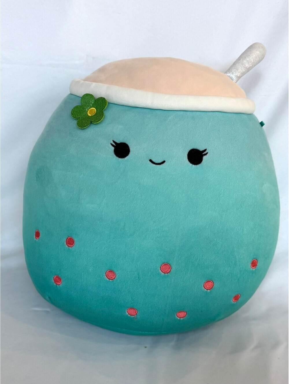 Squishmallows Jakarria Boba Tea Teal Pink Plush Green Flower Freshly Laundered